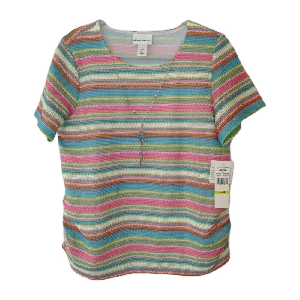 Alfred Dunner T-shirt w/Necklace Lined Short Sleeved Medium (12-14) Casual NWT
